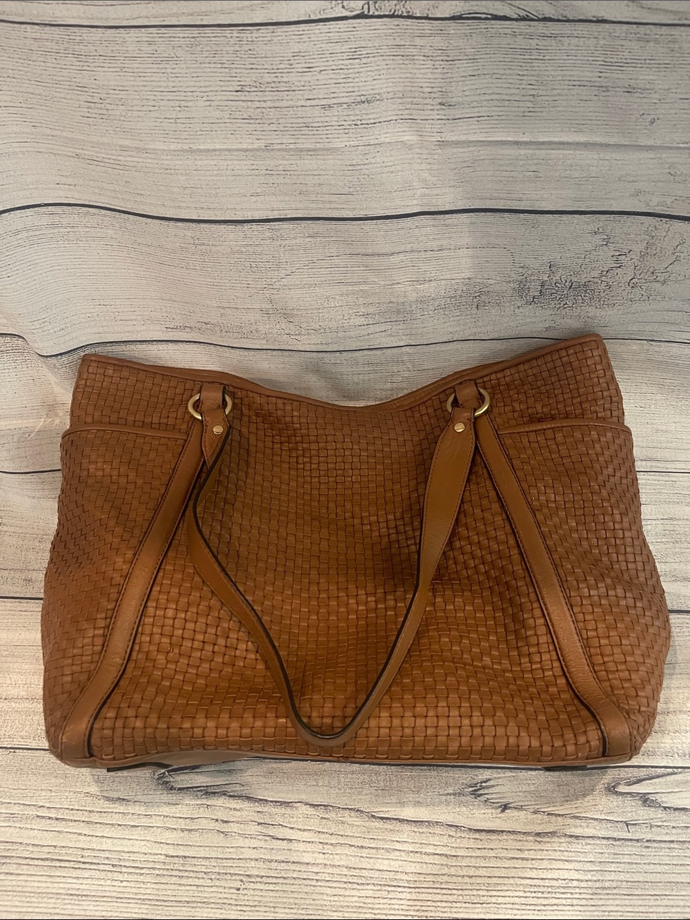 Cole Haan basket weave leather tote
